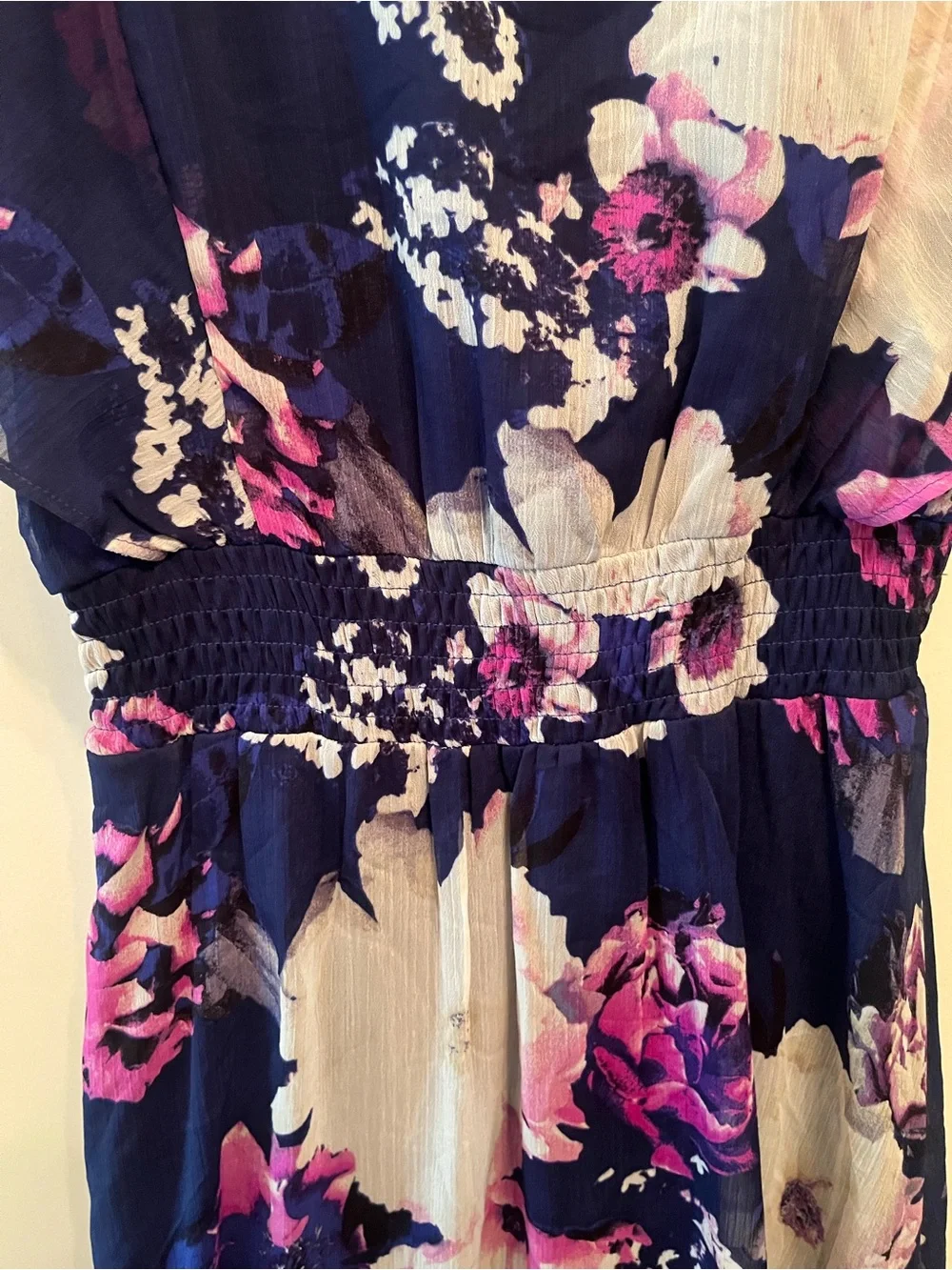 NWT—DKNY Navy Floral Ruffle Faux-Wrap Short Dress—Sz 6P